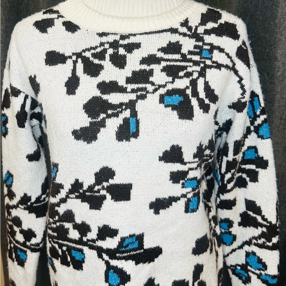 St. John's Bay Floral Knit Turtleneck Sweater Sz PM